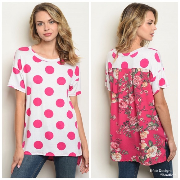 Tops - 🛍LAST 1! Contrast Pink Print Polka Dot Tunic!